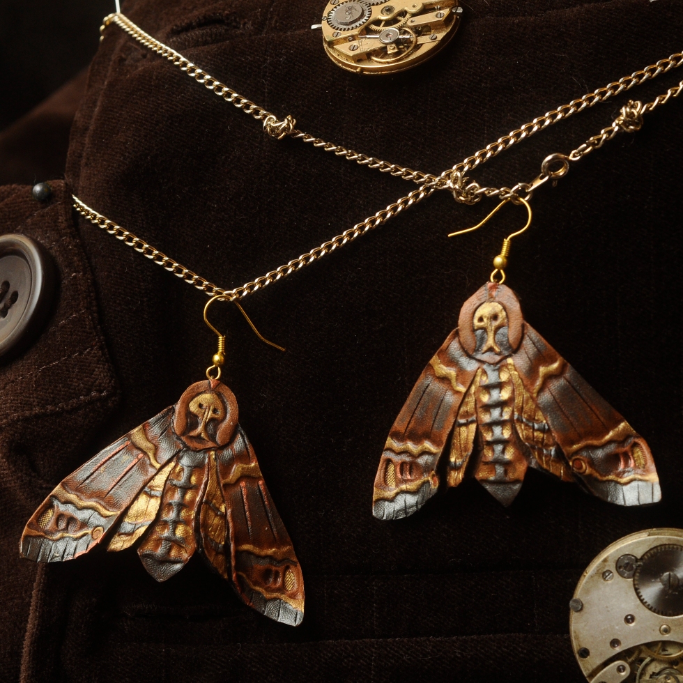 silverclock leather earrings - moth